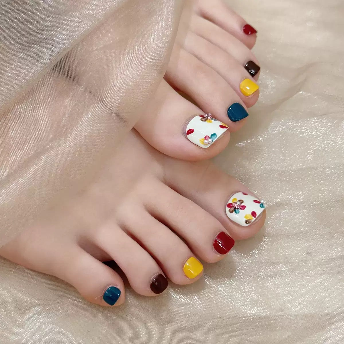 Rainbow  Handmade Press On Toe Nails