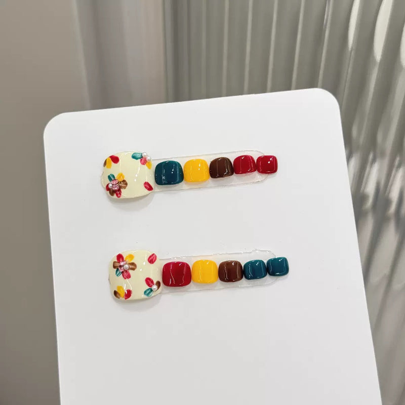 Rainbow  Handmade Press On Toe Nails