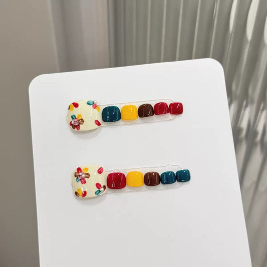 Rainbow  Handmade Press On Toe Nails