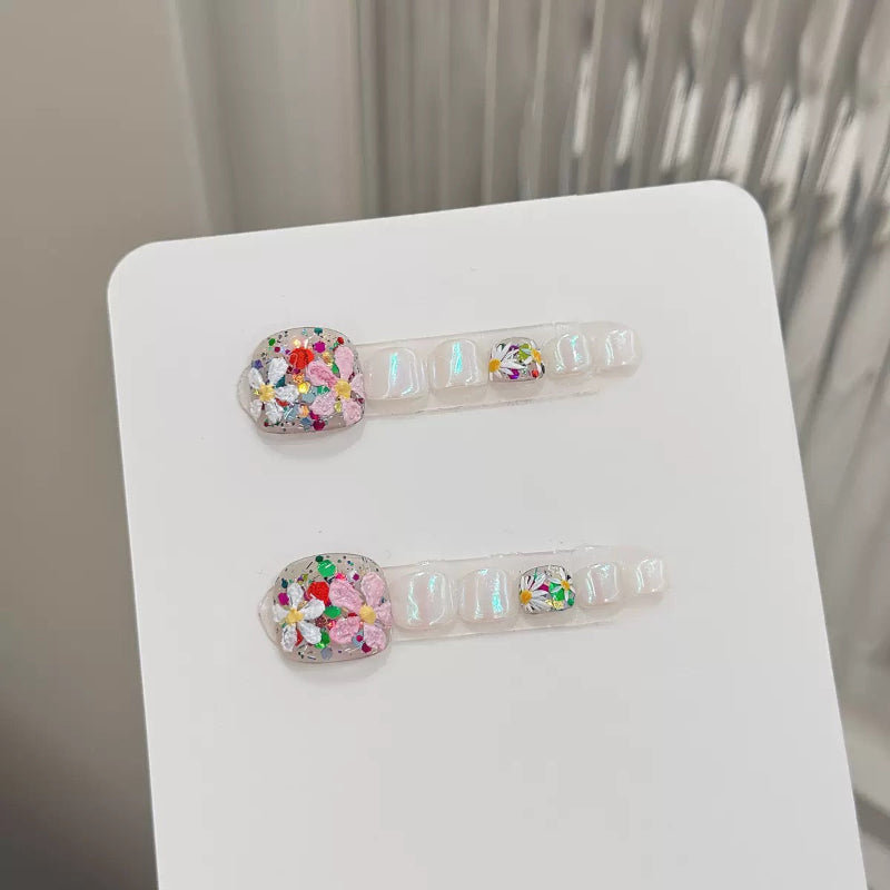 Small Flower White Nail  Handmade Press On Toe Nails